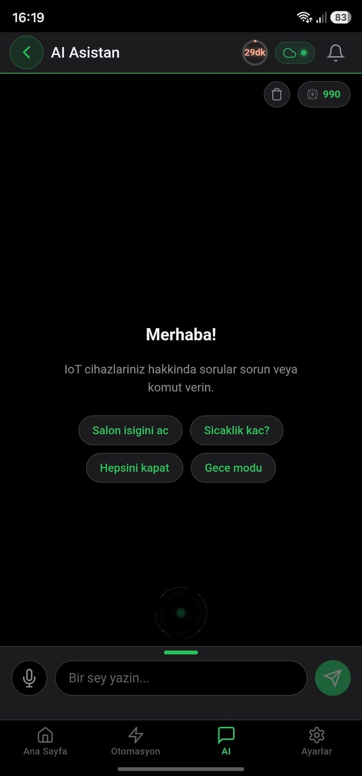 AI Asistan sohbet ekranı